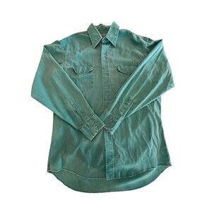 Wrangler Brushpopper Vintage Shirt Mens Sz 16 1/2-35 Sz Large Teal Color